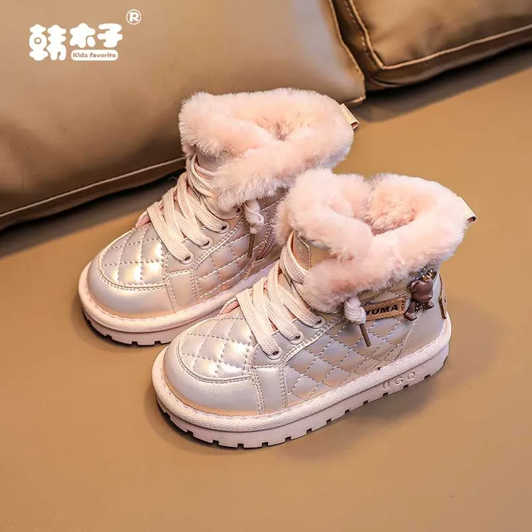 女童雪地靴2024冬季新款皮毛一体加绒加厚儿童棉靴大棉鞋防水防滑