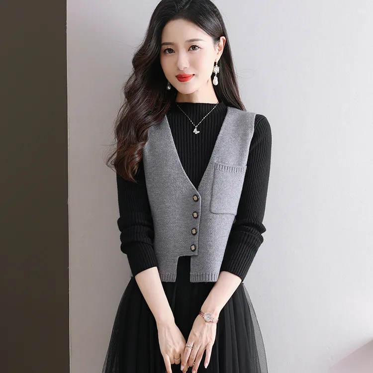 小个子上衣针织毛线国风马甲女2025秋冬新款新中式马夹短款羊毛衫