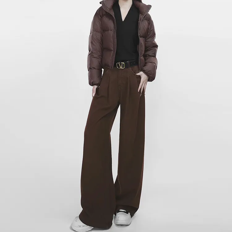 轻奢牛仔裤加绒女2025年新款冬直筒阔腿气质高腰垂感洋气宽松显瘦