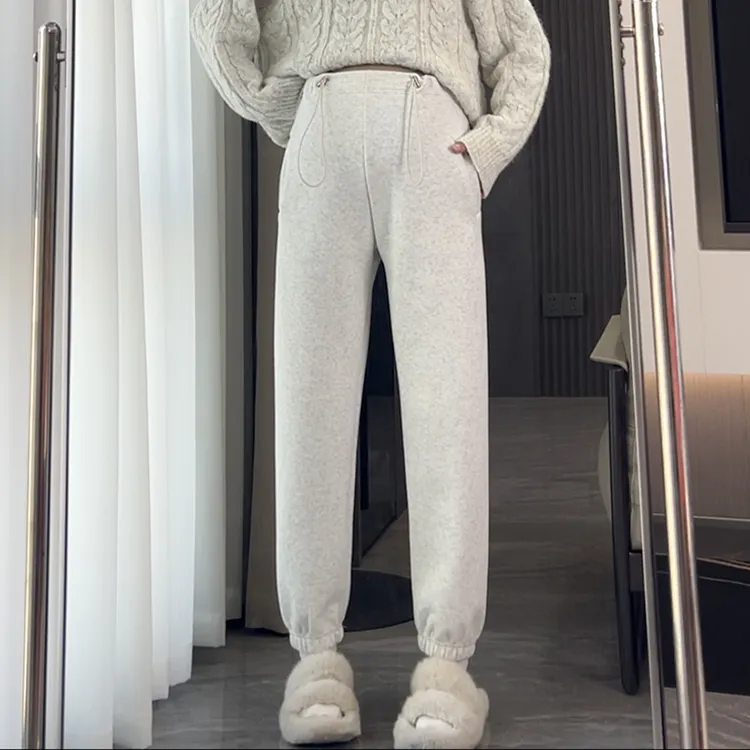 孕妇秋冬季高腰加绒宽松休闲束脚裤子运动裤