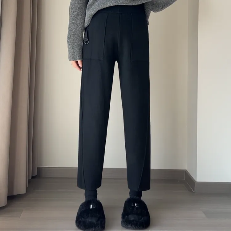 孕妇冬季显瘦时尚加绒加厚口袋针织外穿奶奶裤