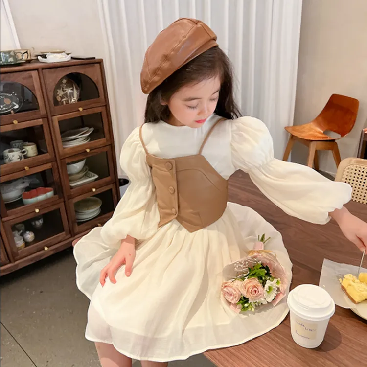 1185女童两件套春秋款连衣裙长袖儿童韩版气质套装时尚法式公主裙