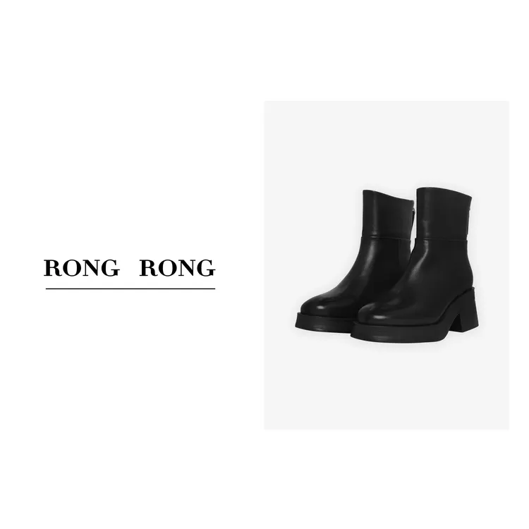 溶溶RONGRONG真皮摩登英伦马丁靴厚底高跟骑士短靴2410