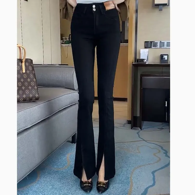 牛仔裤阔腿裤女装春秋季新款百搭高腰大码显瘦开叉喇叭裤子秋冬潮
