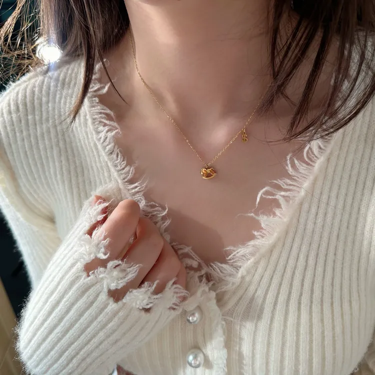 钛钢项链 8681小木马双坠精致简约百搭小众ins锁骨链轻奢坠链女