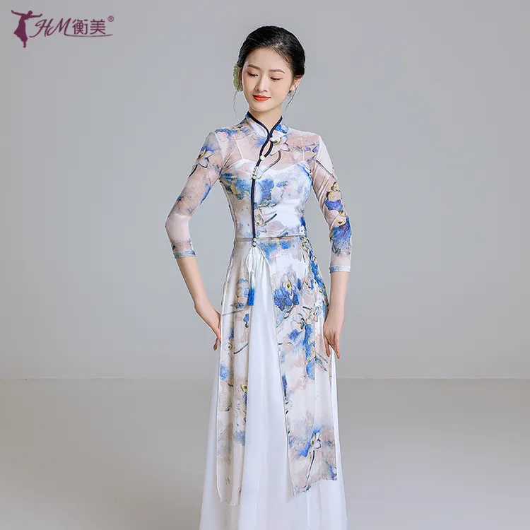 中国风古典舞旗袍飘逸弹力上衣舞蹈纱衣练功服民族舞蹈表演服装女