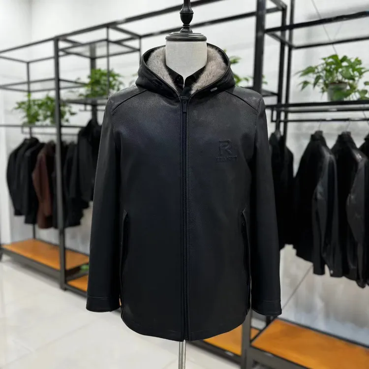 宸笙【小生严选】新款山羊皮进口银蓝本色水貂皮草真皮内胆帽款外套