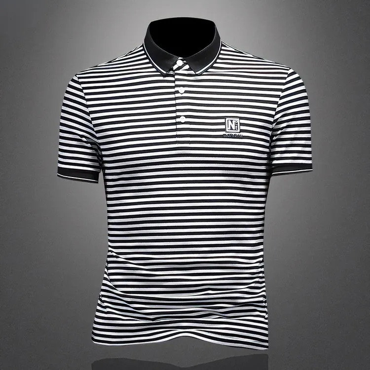 夏季新款条纹短袖polo衫男士百搭时尚潮流翻领韩版修身男半袖T恤