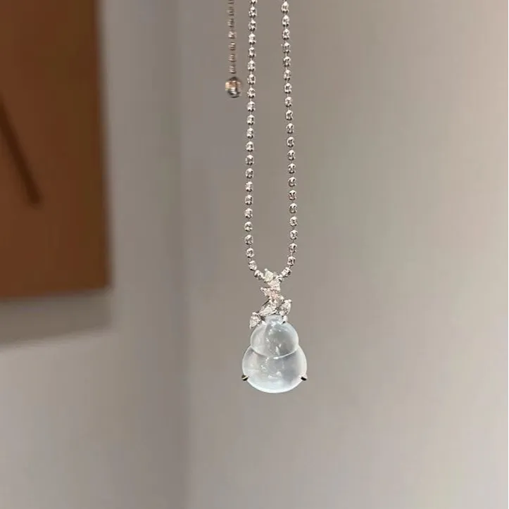 铜合金项链 冰透葫芦吊坠新中式国风银色珠链轻奢镶钻精致配饰