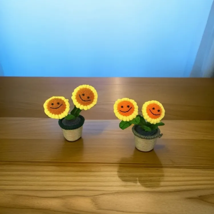 无指妈妈手工编织仿真向日葵盆栽摆件桔色针织永生花装饰创意礼品