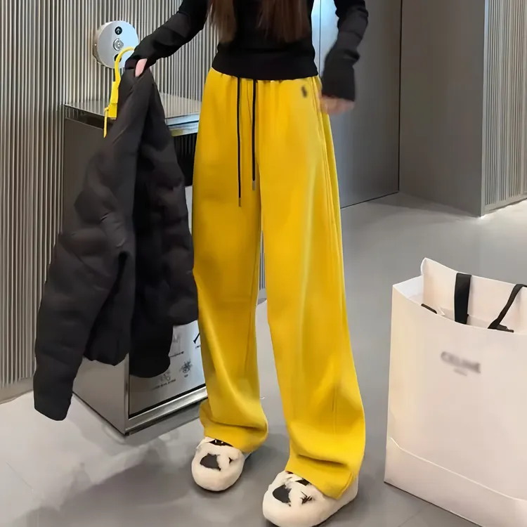 直筒弯刀裤加厚卫裤2025春秋新款爆款高腰垂感加绒休闲阔腿长裤