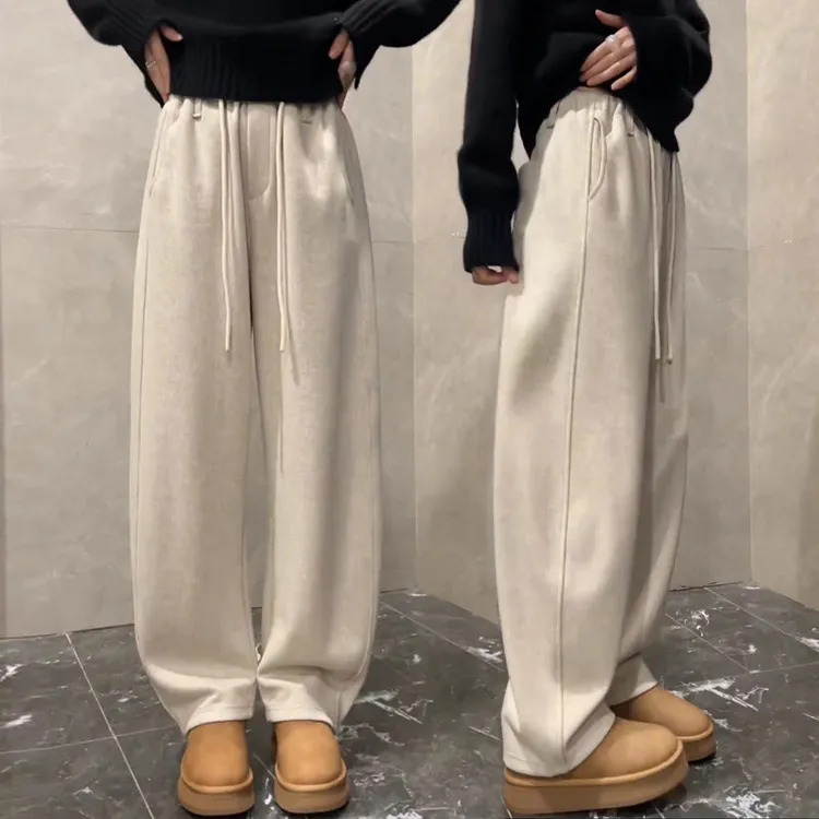 2025春秋新款女款裤子米白弯刀裤宽松百搭显瘦高级感阔腿休闲裤女