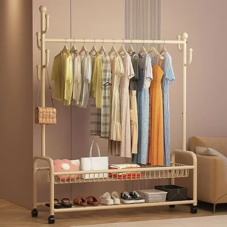 可移动落地衣帽架简易立式挂衣架卧室内阳台晾衣架可折叠衣服架子