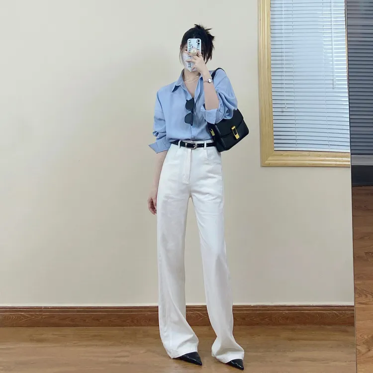 2025新款秋冬女白色牛仔裤女修身高腰显瘦爆款阔腿裤子直筒裤