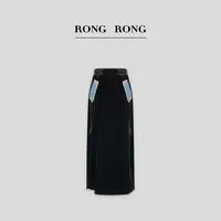 溶溶S【墨蓝轻语】RONGRONG 时尚丝绒拼接半裙C-I205331-8.18 DQA