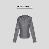 溶溶【格雷碳灰】RONGRONG 翻领平纹超柔针织瑟斯绒打底衫24D6059