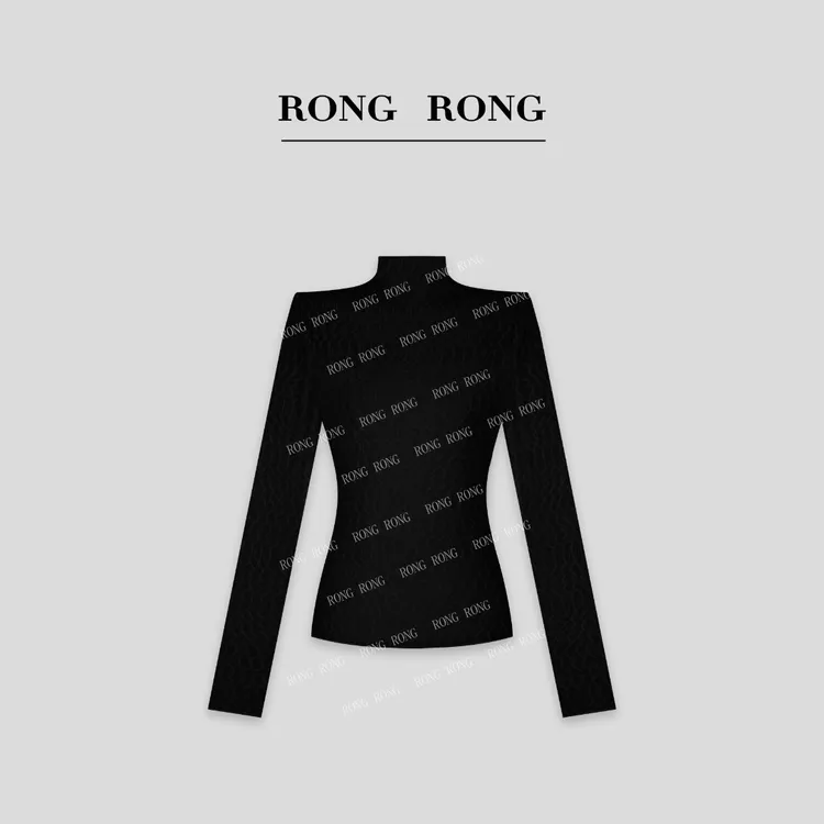 溶溶【柔光星海】RONGRONG 半高领网纱木耳边气质女上衣C-L206611-1