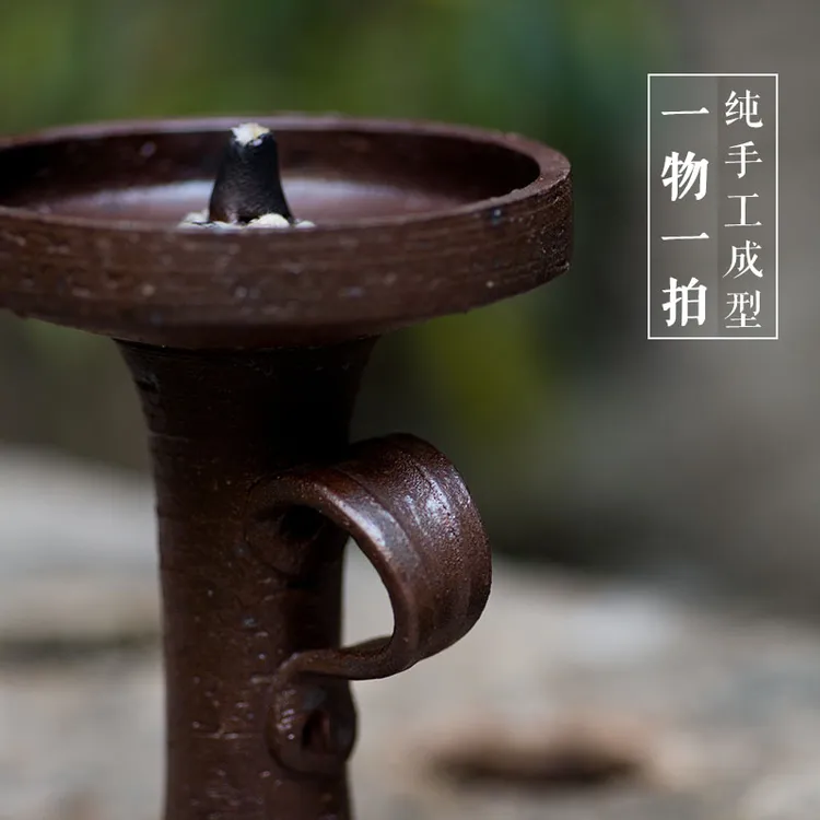 老油灯古法柴烧粗陶油灯纯手工陶瓷复古仿古酥油烛台蜡烛台灯居家