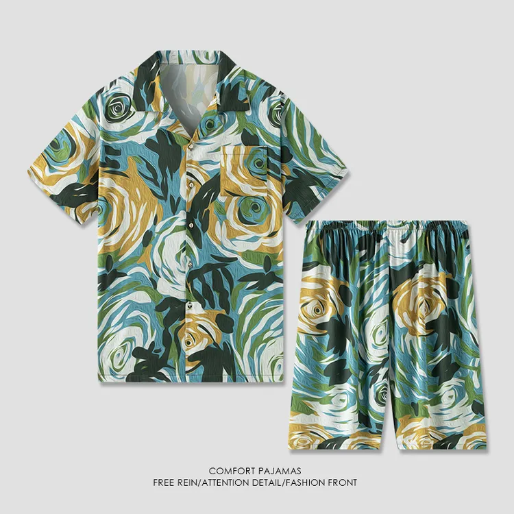 【好福份】夏季男士冰爽丝睡衣短袖可外穿家居服-24007莫奈花园