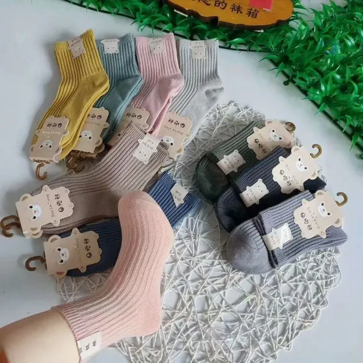 朵拉熊纯棉袜双针儿童袜子男童女童宝宝学生童袜小孩袜春秋款中筒