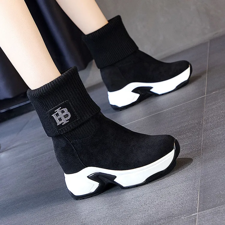 内增高女靴8CM雪地靴厚底袜子鞋冬季女加绒加厚百搭弹力休闲靴子