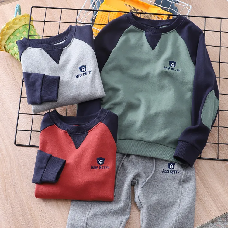 好棉~童装男童插肩袖毛圈棉卫衣中大童套头宝宝运动服外贸洋气
