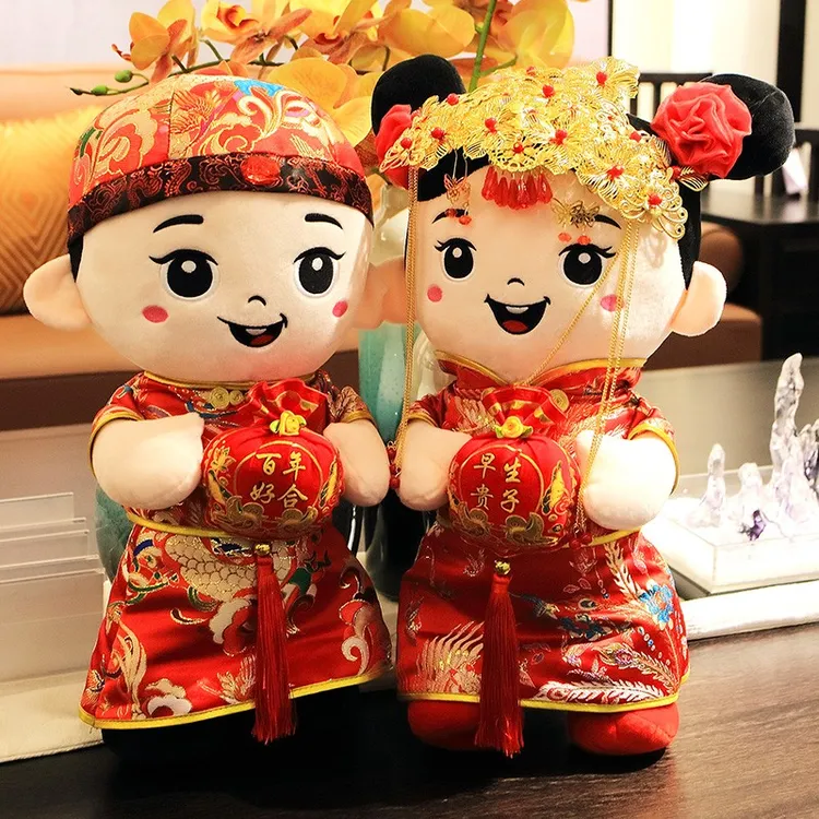 压床结婚娃娃一对公仔喜新婚庆浪漫创意金童玉女床上高档婚房抱枕