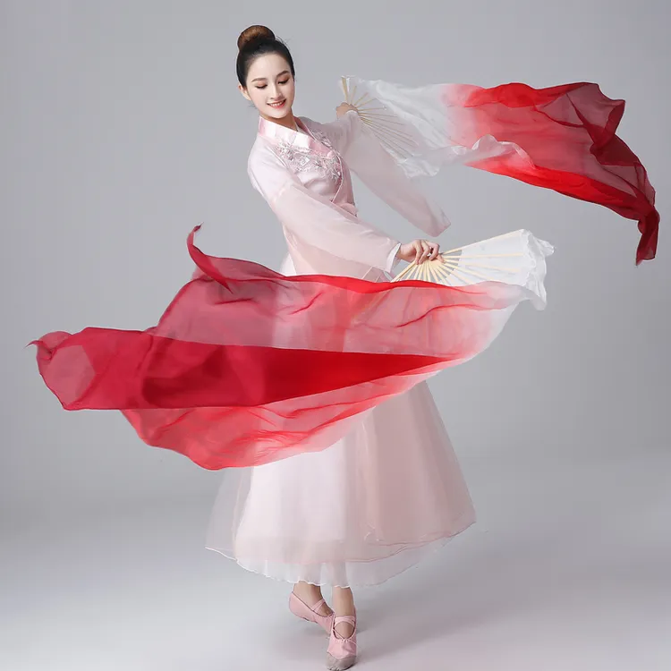 舞蹈扇真丝跳舞扇枣红酒红渐变加长生命的河心河原版古典舞长绸扇