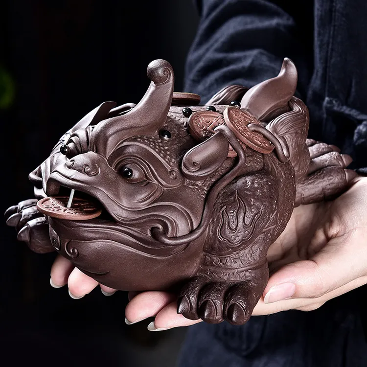 紫砂陶瓷大金蟾茶宠可养招财茶玩茶台配件茶桌三足金蟾蜍摆件创意