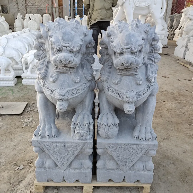 卷毛狮子青石材质手工精雕狮子工艺品