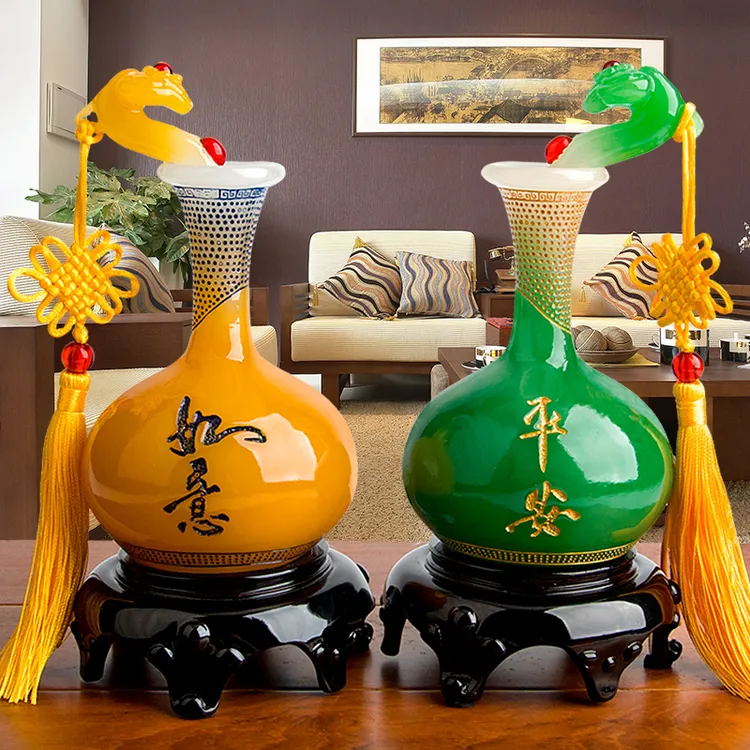 平安如意花瓶家居饰品客厅电视柜隔断酒柜工艺品摆件新中式直播