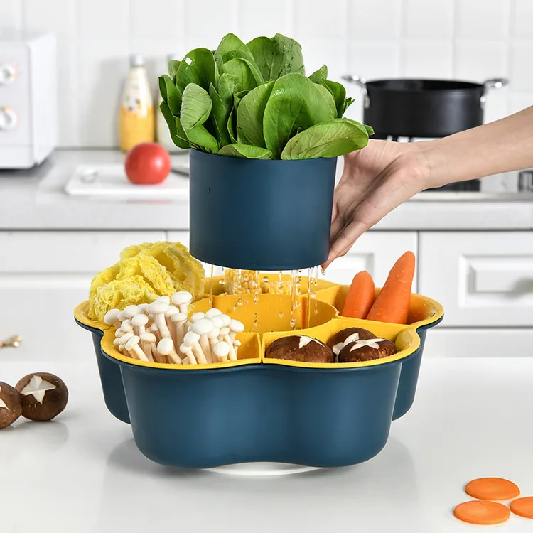【7格】厨房火锅食材装菜盘 蔬菜水果拼盘火锅沥水篮 旋转火锅盘