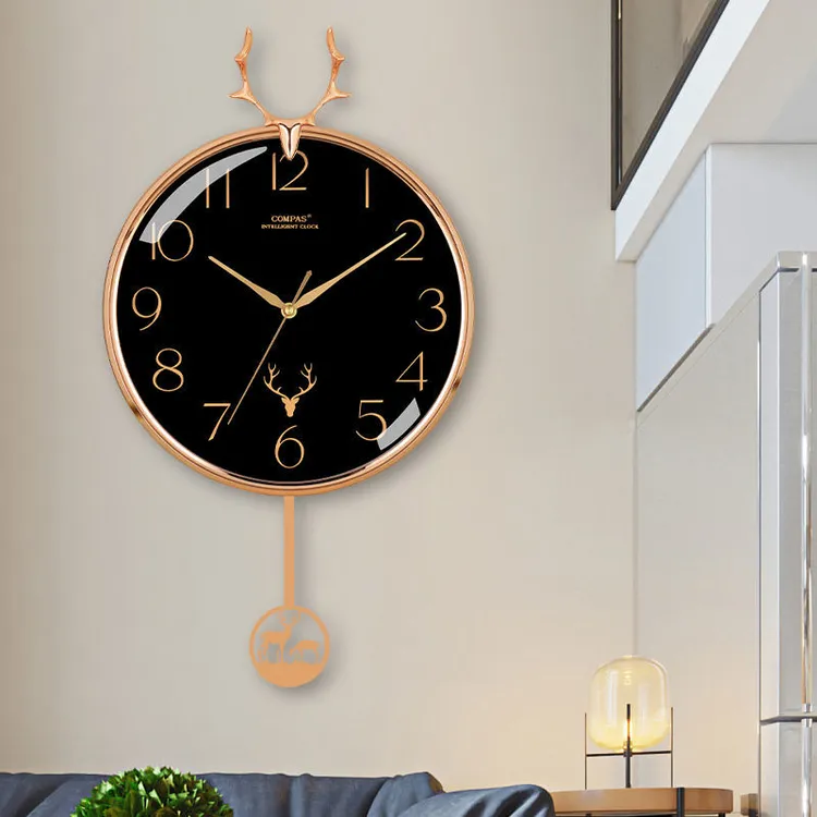 康巴丝网红鹿头钟表静音客厅现代摇摆挂钟简约创意时尚挂墙石英钟