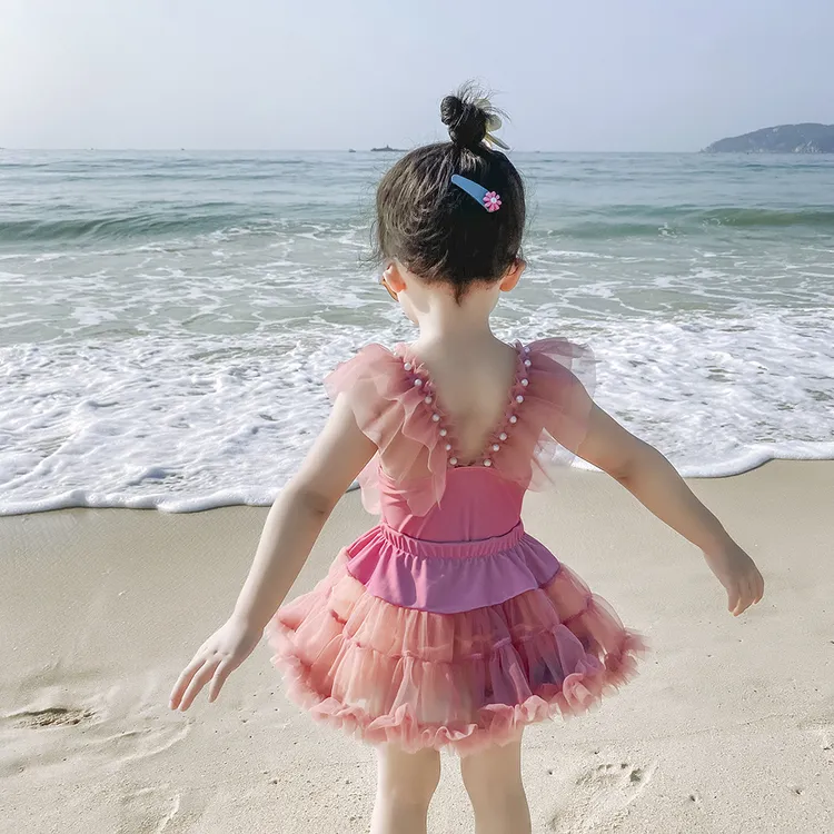 ins幼儿泳衣女宝宝洋气连体比基尼蓬蓬裙女童海边温泉速干游泳装