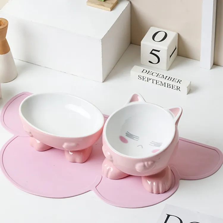猫碗陶瓷高脚保护颈椎防打翻水碗双碗宠物用品狗狗猫咪粮碗猫食盆