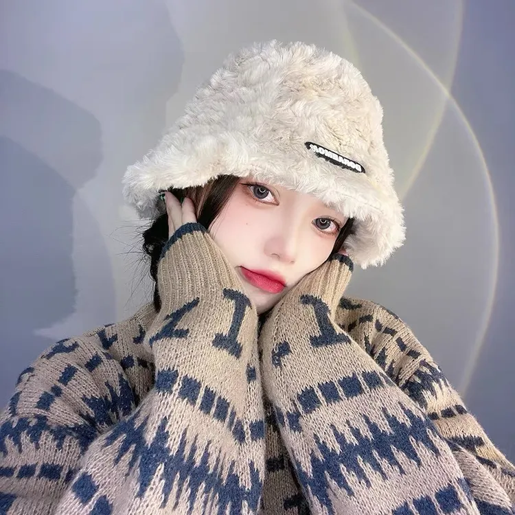 云朵韩式百搭时尚保暖渔夫帽秋冬护耳帽女士加绒毛绒韩版骑车冬天