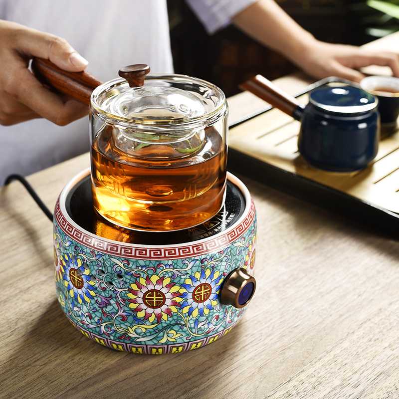 六晋 珐琅彩电陶炉煮茶器 家用客厅耐热煮茶壶套装烧水花茶单壶