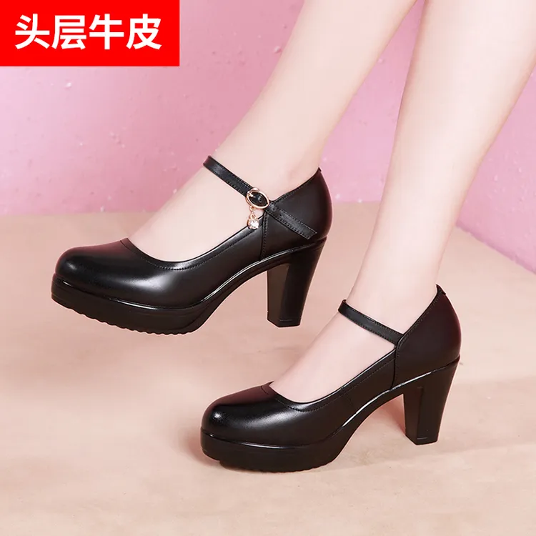 澳曼琳中老年模特走秀鞋中高跟圆头真皮大码40-43码妈妈舒适单鞋