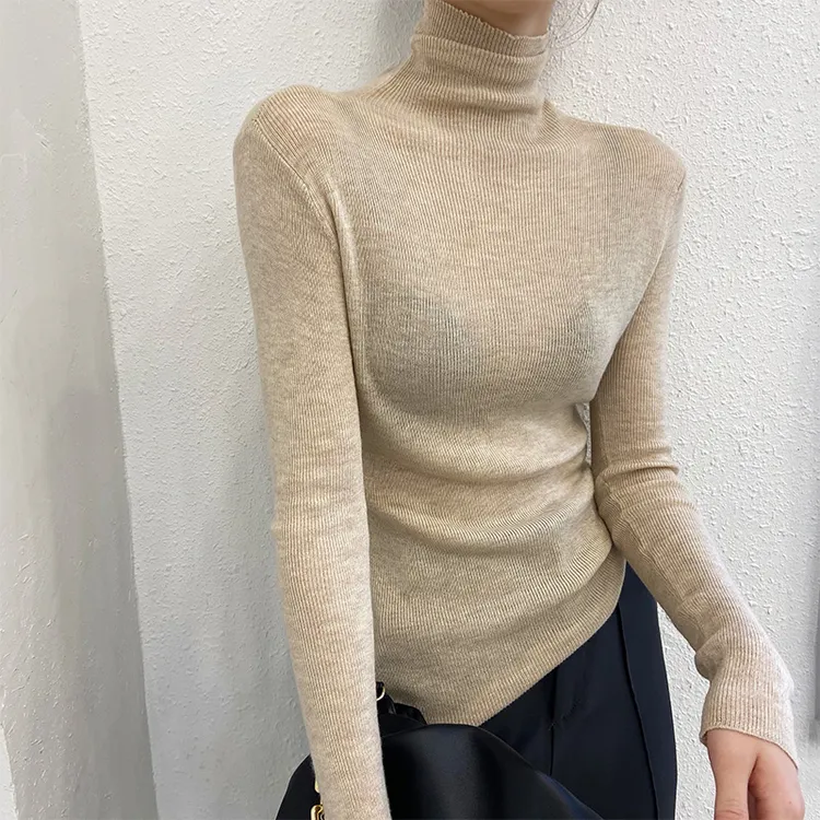 2025秋季新款高领打底衫女秋冬薄款修身堆堆领针织衫贴身内搭洋气