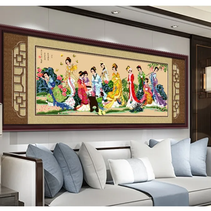 十二美女梦红楼红楼群芳琴棋书画安格古绢布十字绣套件 非成品