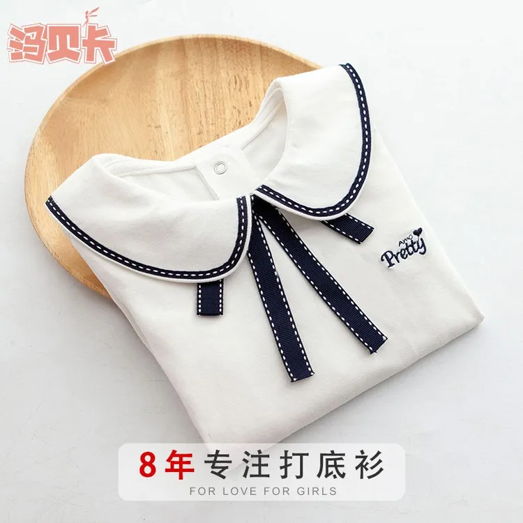女童春秋白色T恤童装女孩翻领打底衫儿童学院风女宝宝上衣衬衣潮