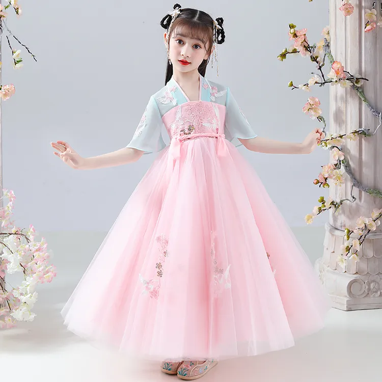 汉服夏季女童连衣裙儿童公主裙童装女孩洋气裙子唐装古风仙女裙