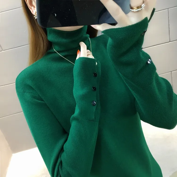 2024秋冬新款女打底衫百搭宽松洋气堆堆高领打底毛衣内搭针织衫