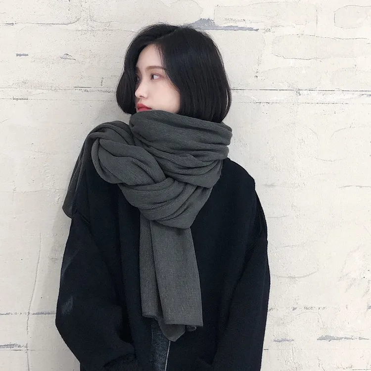 秋冬男女百搭纯色围巾时尚韩版围脖学生通用文艺风网红保暖针织