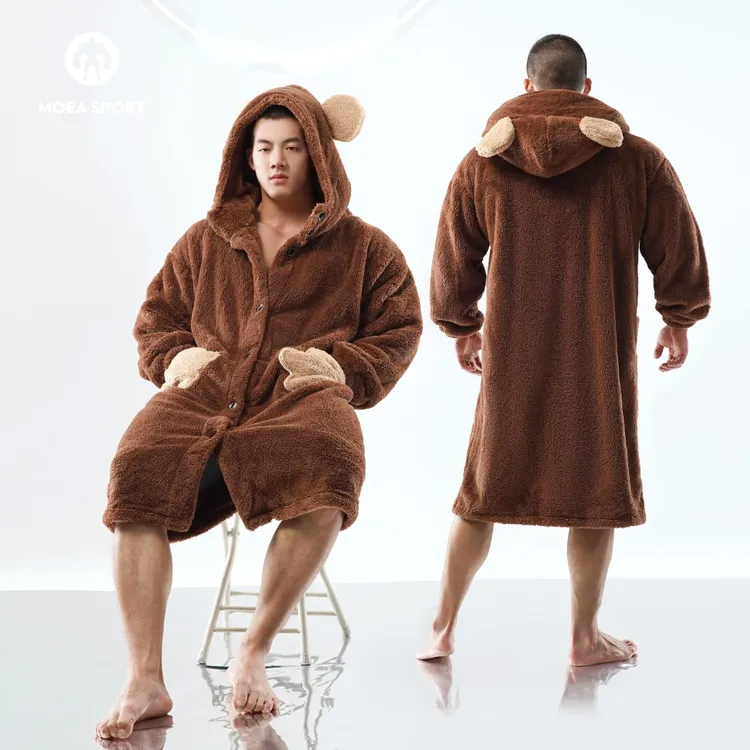 墨立方睡衣男士秋冬款加厚浴袍卡通睡袍可爱家居服潮保暖情侣毛绒