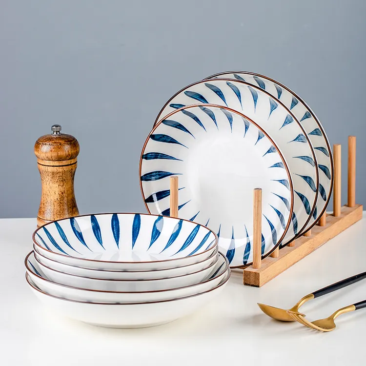 千叶草8英寸圆盘6个装景德镇陶瓷家用盘子餐具日式釉下彩餐盘菜盘