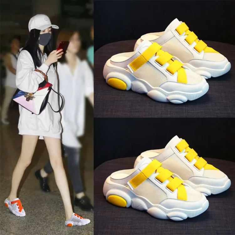 网红包头半拖鞋女夏季2025新款外穿百搭懒人松糕厚底增高凉拖鞋