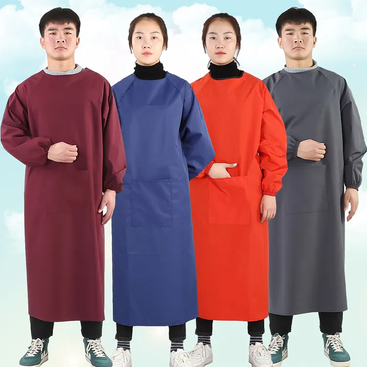长袖防水防油围裙夏天薄款防水围裙罩衣男女成人工作服反穿衣围裙