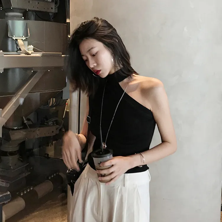 吊带背心女西装内搭高级感气质斜肩性感露肩网红针织无袖挂脖上衣