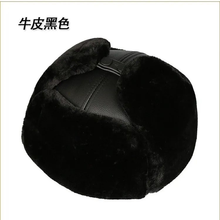 真皮帽子男士冬季中老年牛皮羊皮保暖护耳爸爸加绒加厚雷锋帽棉帽